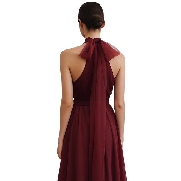 WHITE by Vera Wang VW360418 Halter Surplice Neckline Bridesmaids Gown Sz 2 Wine - Picture 2 of 9